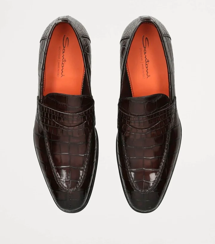 Santoni Crocodile Skin Duke Penny Loafers - Image 4