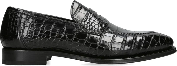 Santoni Crocodile Skin Duke Penny Loafers