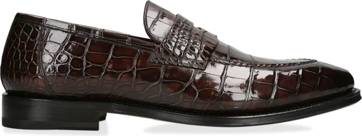 Santoni Crocodile Skin Duke Penny Loafers
