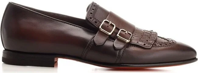 Santoni Double-Buckle Almond Toe Loafers