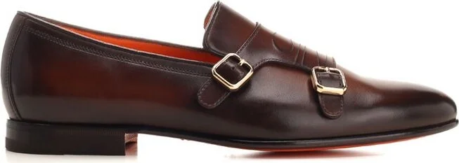 Santoni Double-Buckled Almond Toe Loafers