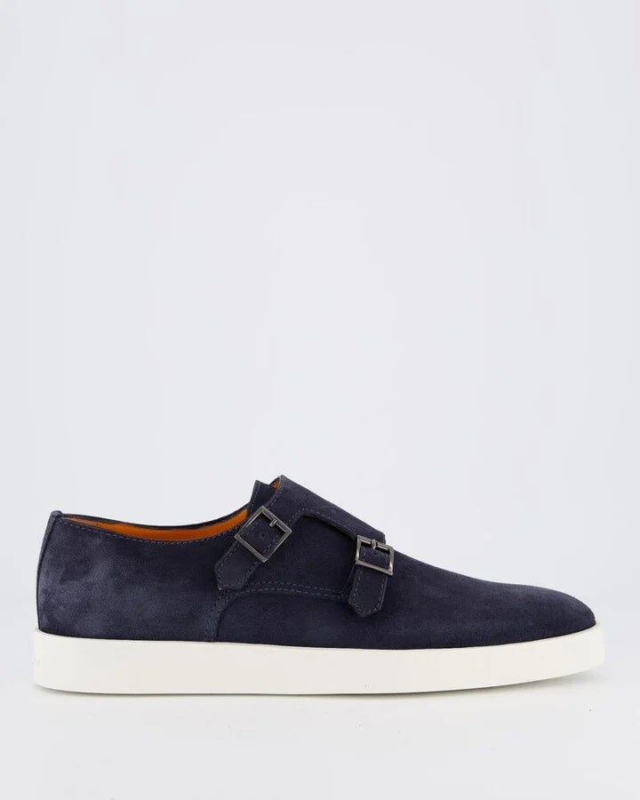 Santoni Double-Buckled Almond Toe Loafers