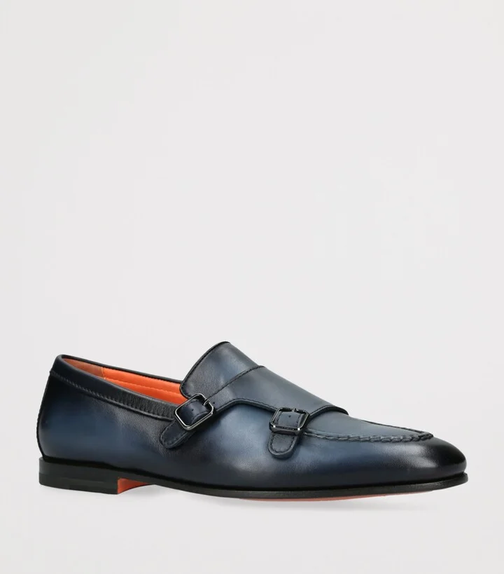 Santoni Leather Carlos Double-Strap Monk Shoes - Image 3