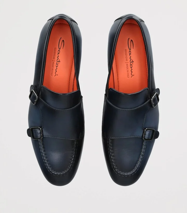 Santoni Leather Carlos Double-Strap Monk Shoes - Image 4