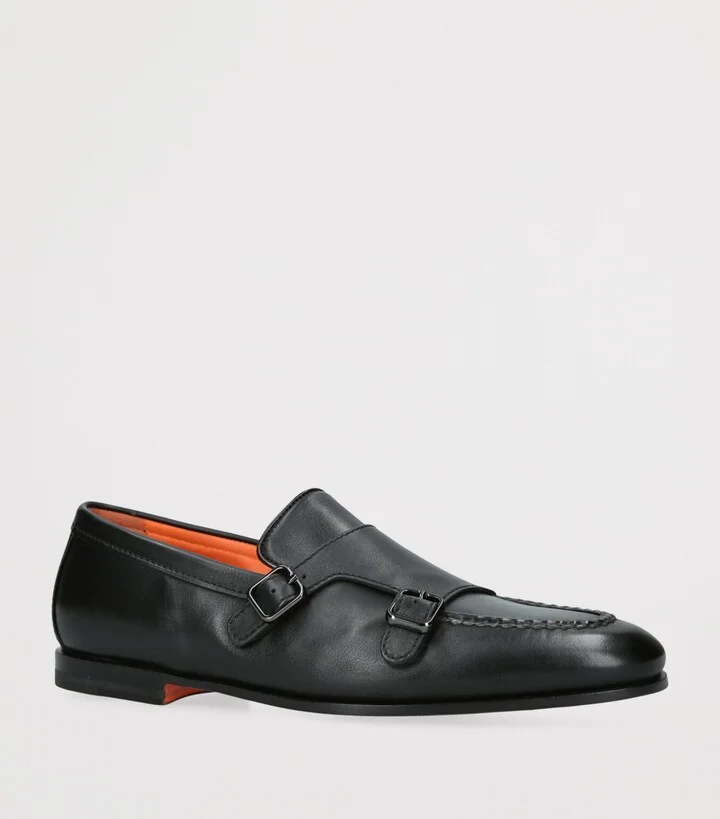 Santoni Leather Carlos Double-Strap Monk Shoes - Image 3