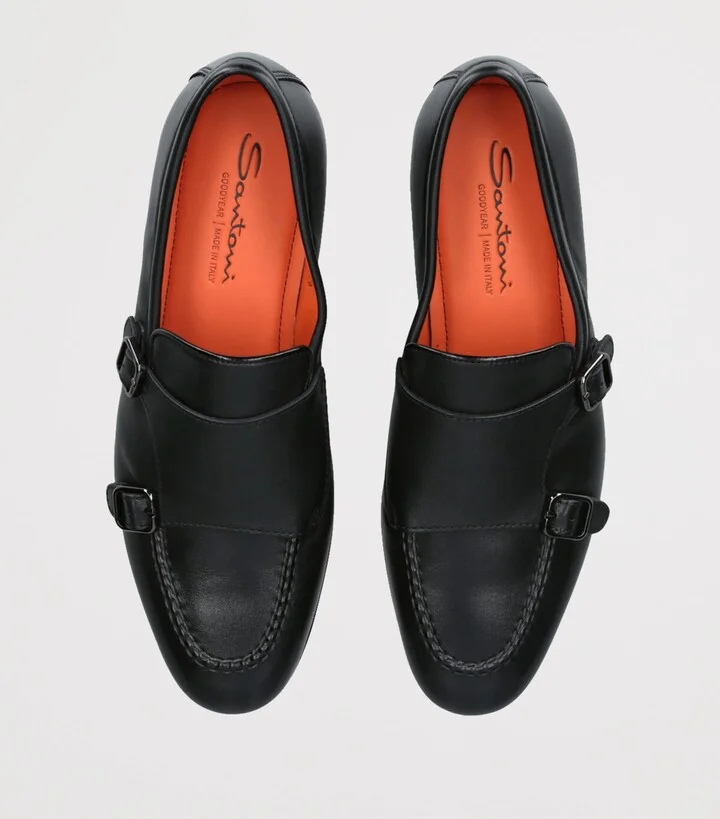 Santoni Leather Carlos Double-Strap Monk Shoes - Image 4