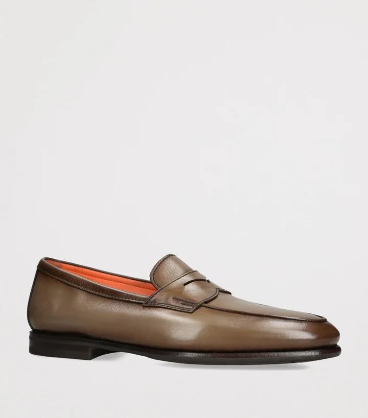Santoni Leather Carlos Penny Loafers - Image 3