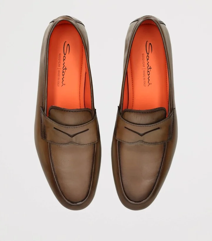 Santoni Leather Carlos Penny Loafers - Image 4