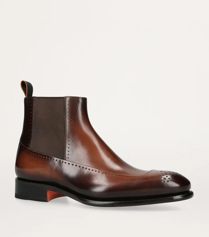 Santoni Leather Carter Punch Chelsea Boots - Image 3