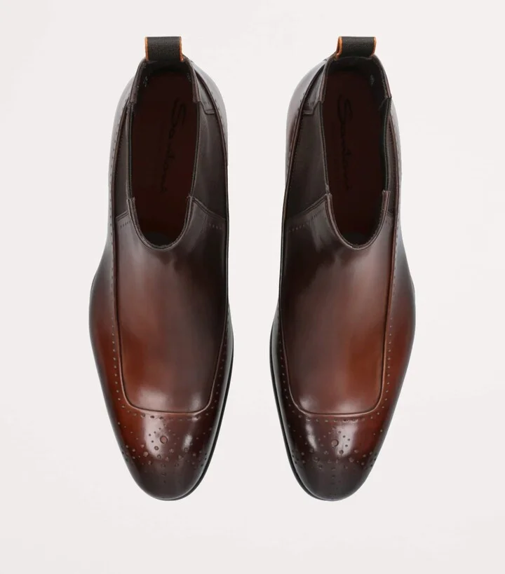 Santoni Leather Carter Punch Chelsea Boots - Image 4