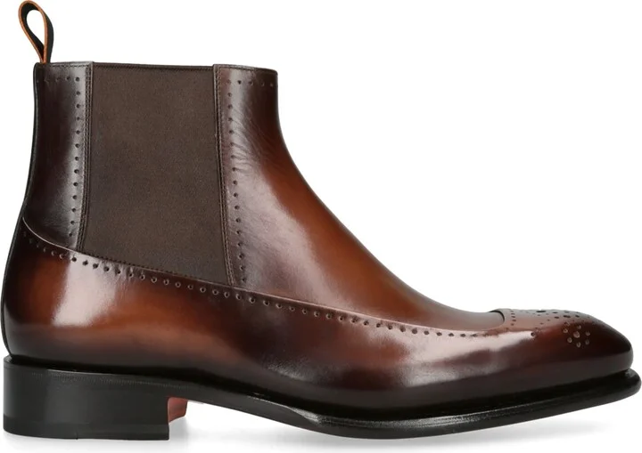 Santoni Leather Carter Punch Chelsea Boots