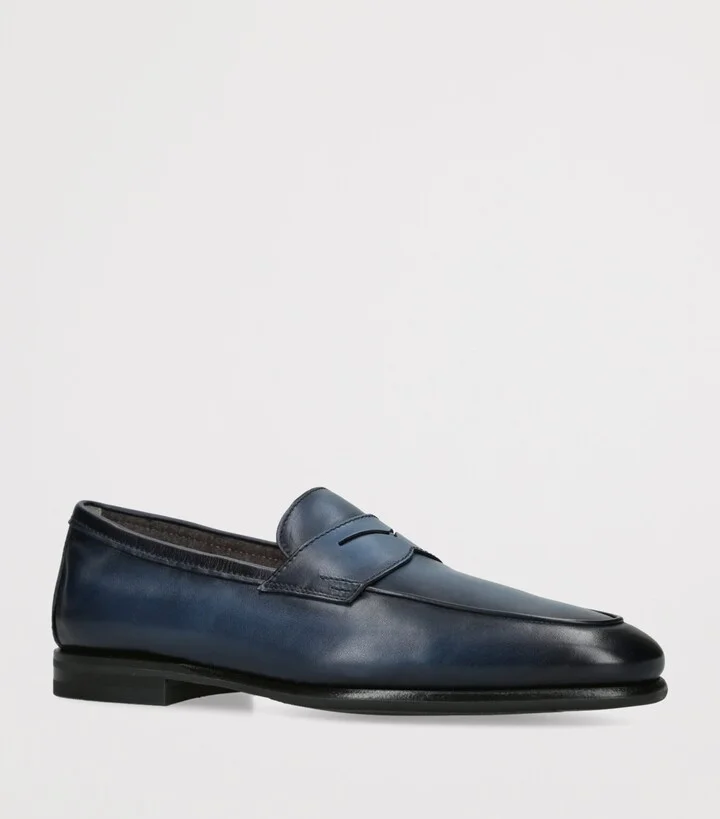 Santoni Leather Cashmere-Lined Carlos Loafers - Image 3