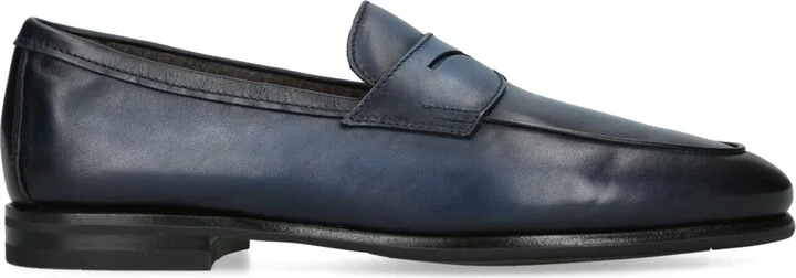 Santoni Leather Cashmere-Lined Carlos Loafers