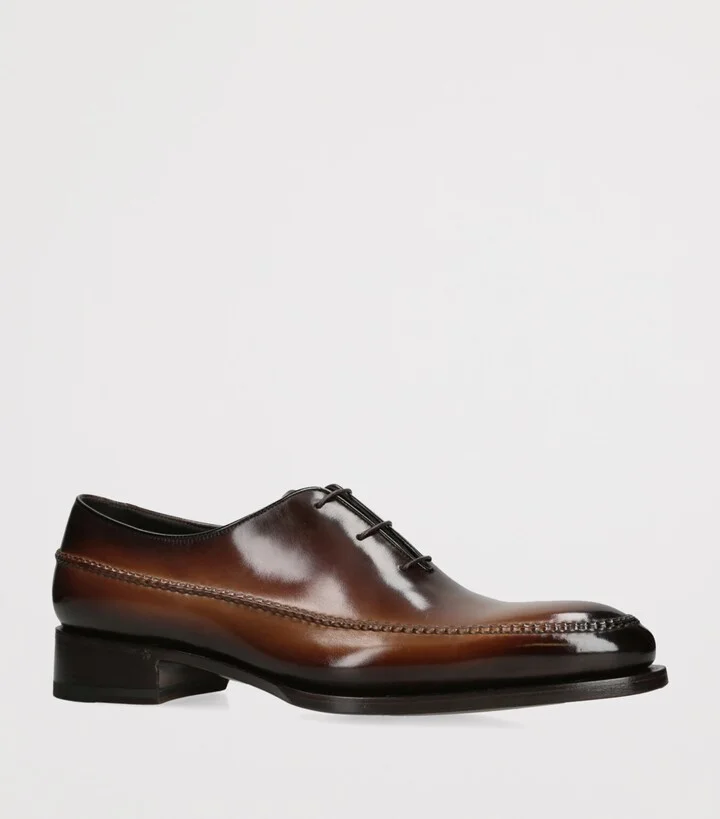 Santoni Leather Stitched Oxford Shoes - Image 3