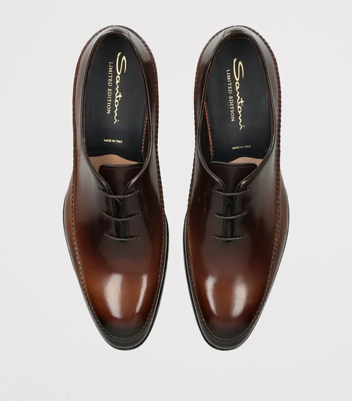 Santoni Leather Stitched Oxford Shoes - Image 4