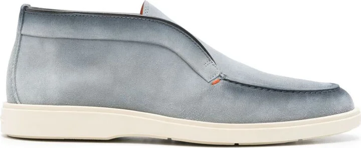 Santoni Light Blue Calf Leather Suede Loafers