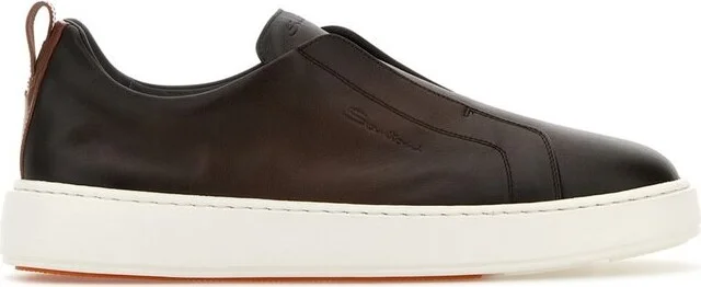 Santoni Logo Embossed Round Toe Sneakers