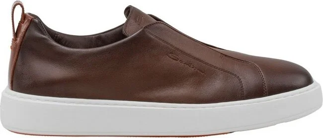Santoni Logo Embossed Round Toe Sneakers