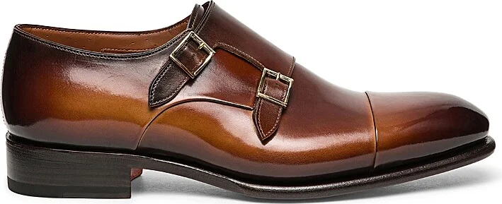 Santoni Men's Carter Cap Toe Double Monk Strap Dress Shoes