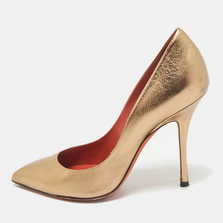 Santoni Metallic Leather Pointed Toe Pumps Size 37