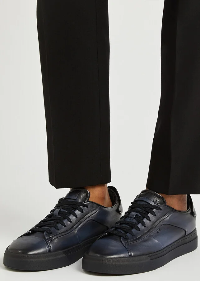 Santoni Navy Leather Sneakers - Image 5