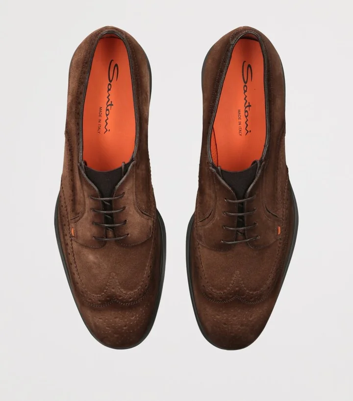 Santoni Suede Brogue Oxford Shoes - Image 4