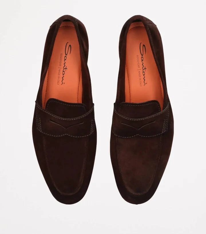 Santoni Suede Carlo Penny Loafers - Image 4