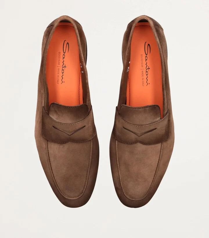 Santoni Suede Carlos Penny Loafers - Image 4