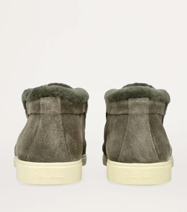 Santoni Suede Fur-Trim Fortune Ankle Boots - Image 2