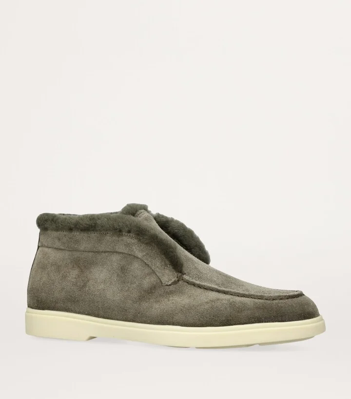 Santoni Suede Fur-Trim Fortune Ankle Boots - Image 3