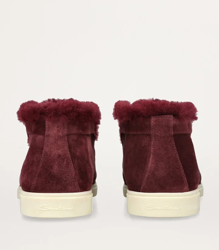 Santoni Suede Fur-Trim Fortune Ankle Boots - Image 2