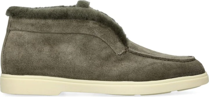 Santoni Suede Fur-Trim Fortune Ankle Boots
