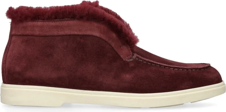 Santoni Suede Fur-Trim Fortune Ankle Boots