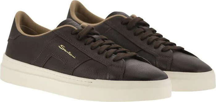 Santoni Tumbled Leather Double Buckle Trainer - Image 4