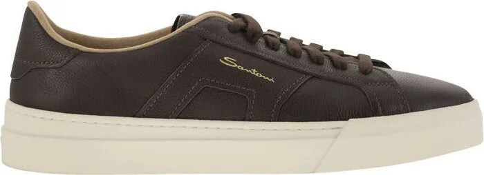 Santoni Tumbled Leather Double Buckle Trainer