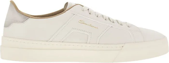 Santoni Tumbled Leather Double Buckle Trainer