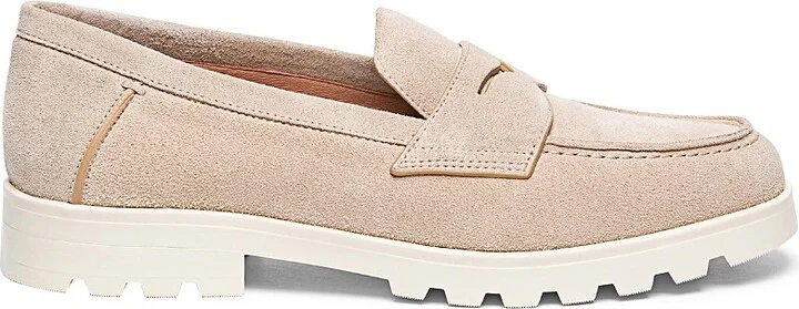 Santoni Women's Beige Nubuck LugSole Loafer