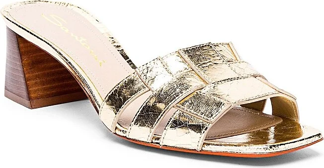 Santoni Women's Laminated Leather Mid-heel Beyond Sandals