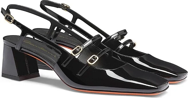 Santoni Women's Patent Leather Mid-Heel Slingback