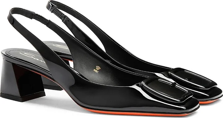 Santoni Women's Patent Leather Mid-Heel Slingback Pumps