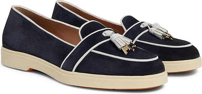 Santoni Women's Suede and Leather Tassel Loafer