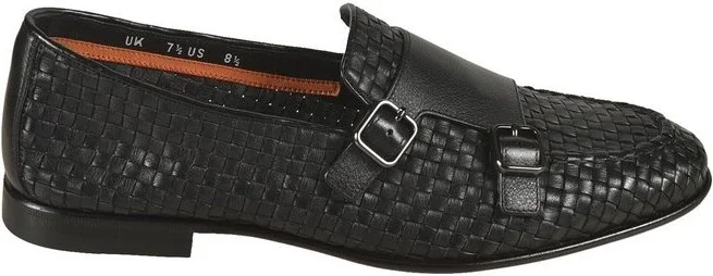 Santoni Woven Leather Double-Buckle Loafers