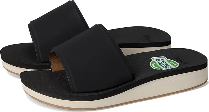 Sanuk Highland Slide Women's Sandals Black : 9 B - Medium, Leather/Rubber