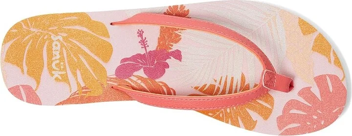 Sanuk Yoga Joy II Tropics Women's Sandals Sugar Coral : 8 B - Medium, Leather/Rubber - Image 2