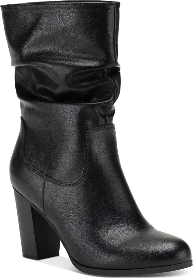 Saraa Slouch Womens Faux Leather Block Heel Mid-Calf Boots