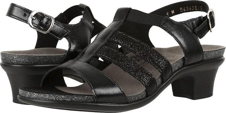 SAS Allegro Heeled Comfort Sandal Women's Shoes Black : 7 N - Narrow (AA), Leather