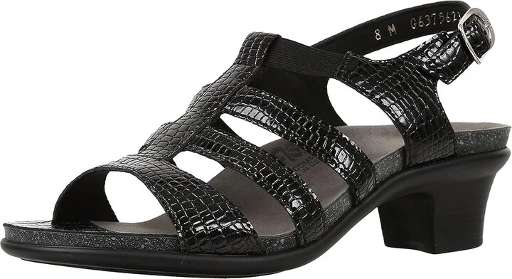 SAS Allegro Heeled Comfort Sandal Women's Shoes Black Croc : 7 N - Narrow (AA), Leather - Image 2