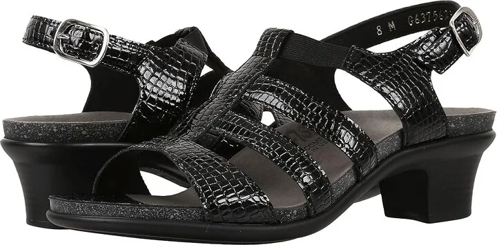 SAS Allegro Heeled Comfort Sandal Women's Shoes Black Croc : 7 N - Narrow (AA), Leather