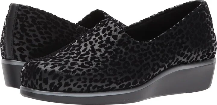 SAS Bliss Slip On Comfort Wedge Women's Shoes Black Leopard : 7 N - Narrow (AA), Textile