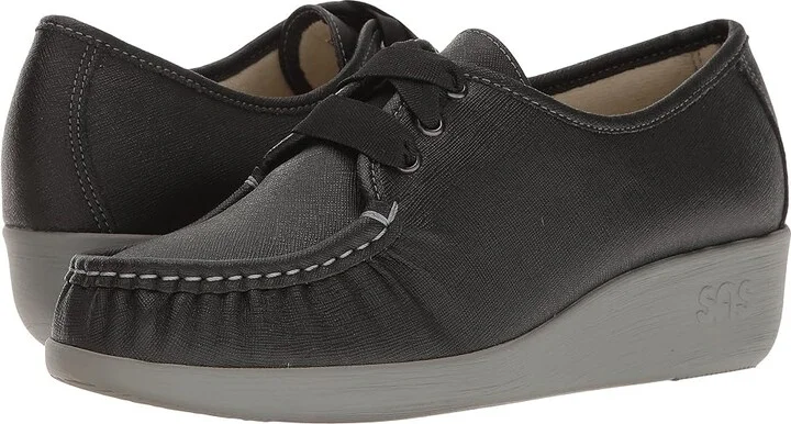 SAS Bounce Lace Up Comfort Moc Women's Shoes Raven : 7 S - Slim (AAA), Leather